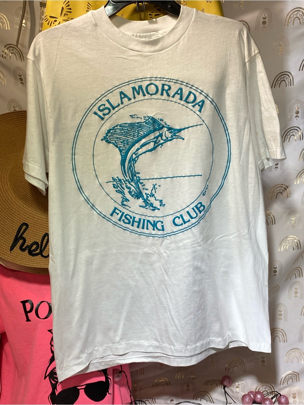 Hanes White T-Shirt with Teal Islamorada Fishing Club Graphic